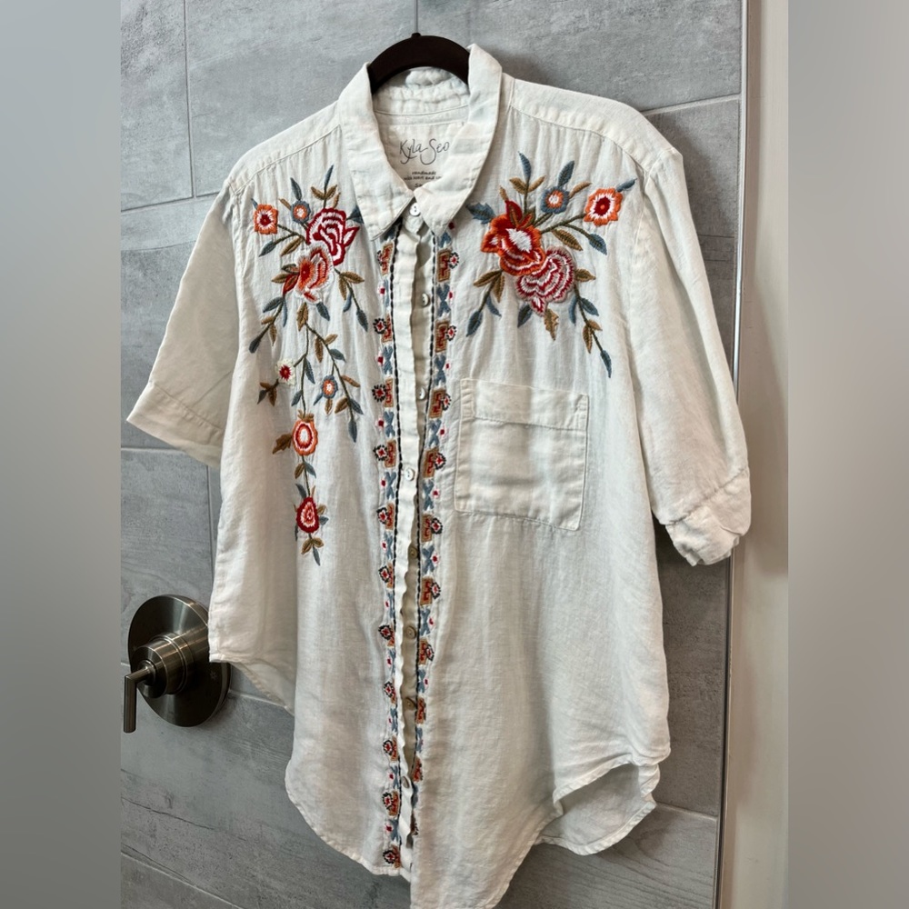 Embroidered oversized button down